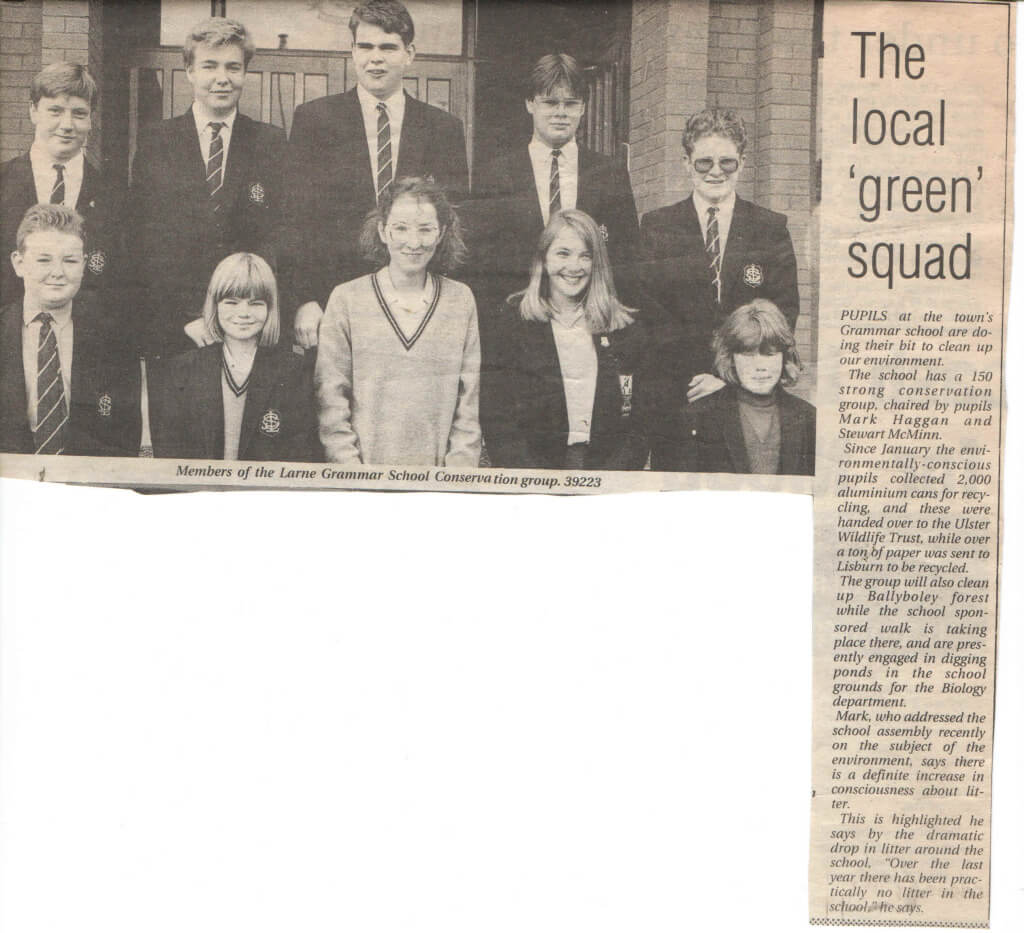 Newspaper report on Larne Grammar School Conservation and Environmental Group