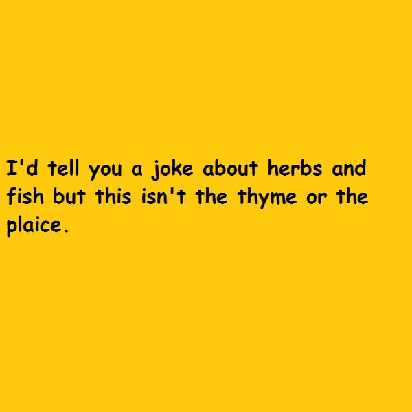 tell you a joke about herbs and fish but this isn't the thyme or the plaice