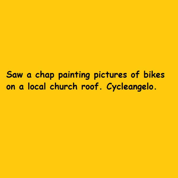 a chap painting pictures of bikes on a local church roof